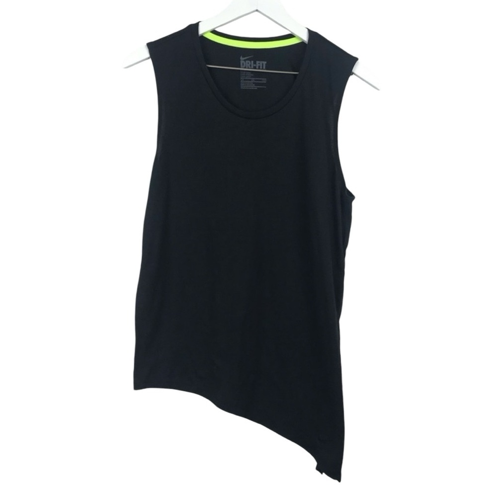 Nike Dri Fit Black Sleeveless Tee Assymetrical Hem Sz S M